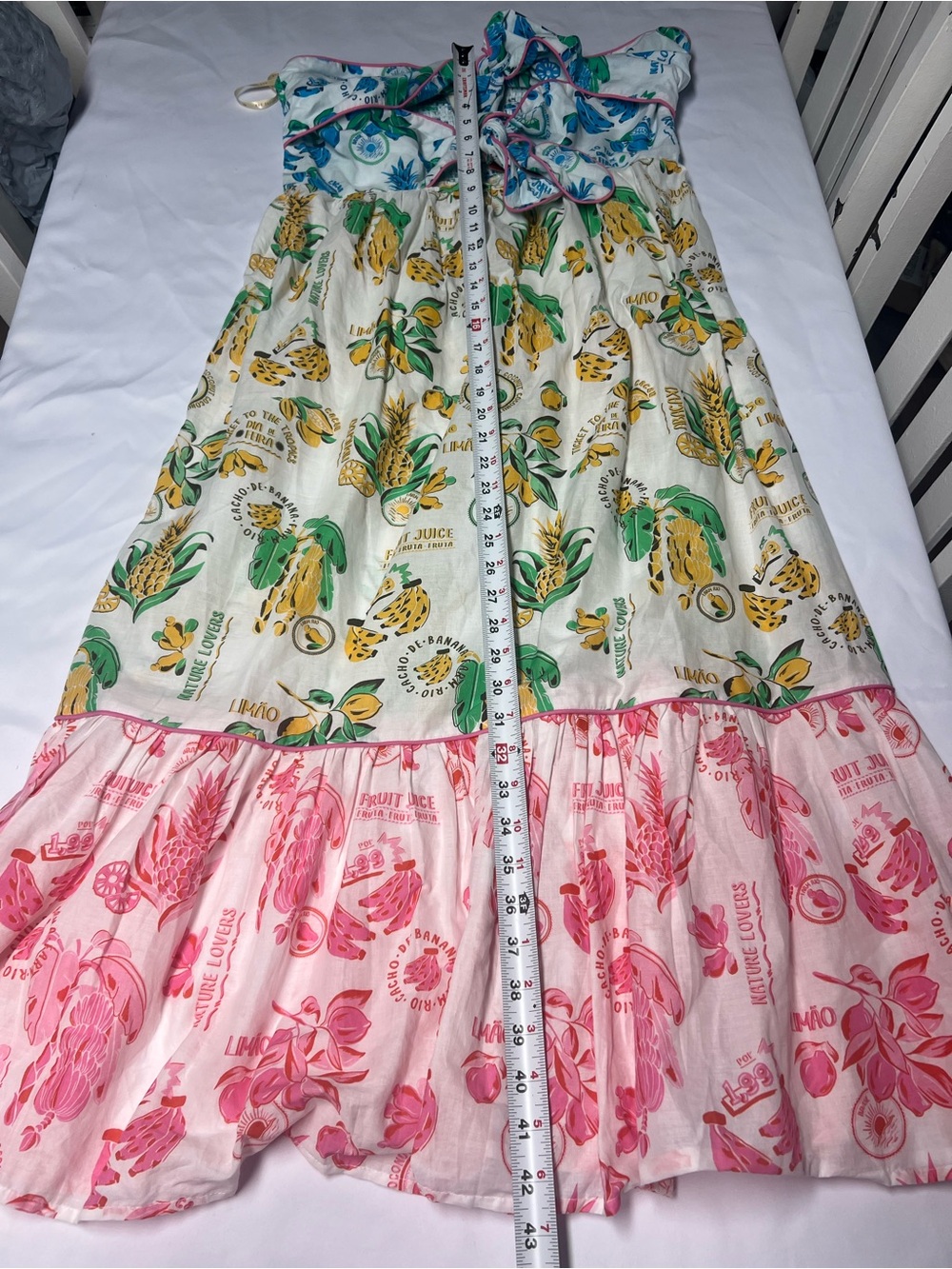 FARM RIO Dress Women XL Paradise Midi Tie Straps Tiered Orange Floral Lemon NWT - Picture 3 of 5